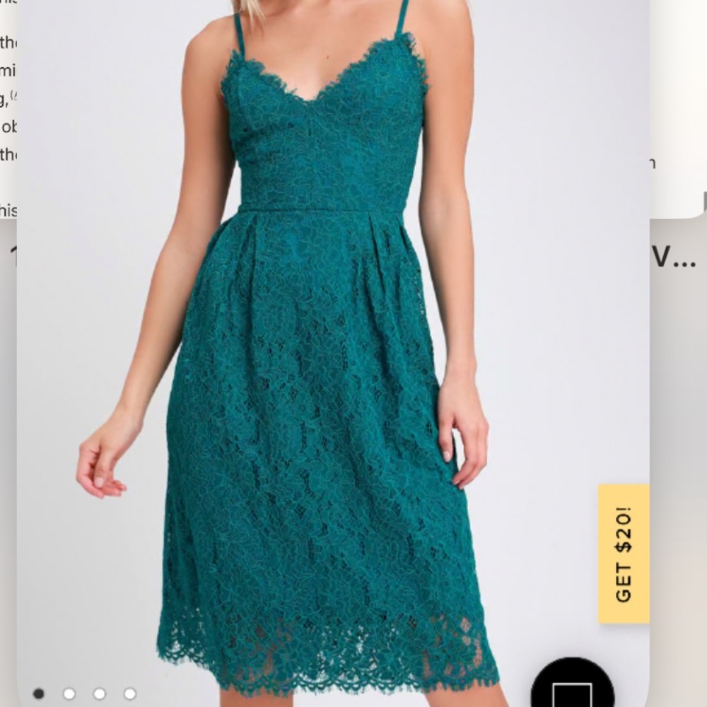 Lulu’s Royal Treatment Teal Blue Lace Midi Skater Dress - Large